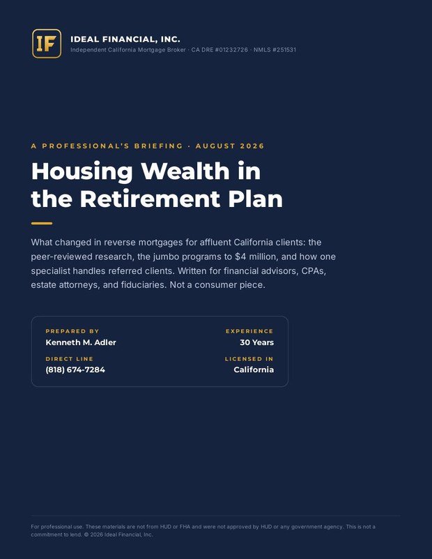 Cover of Housing Wealth in the Retirement Plan, a professional's briefing from Ideal Financial, Inc.
